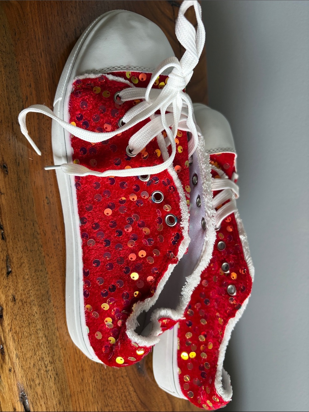 Red Sequin Canvas Sneakers